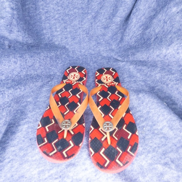 Tory Burch Summer Geometric Flip Flaps Sz.6 - Picture 1 of 6